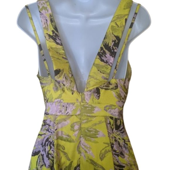 Spectacular Yellow Black Silver  A-Line, Fit & Flare Party Dress Size 0  NEW NWT - Picture 2 of 6
